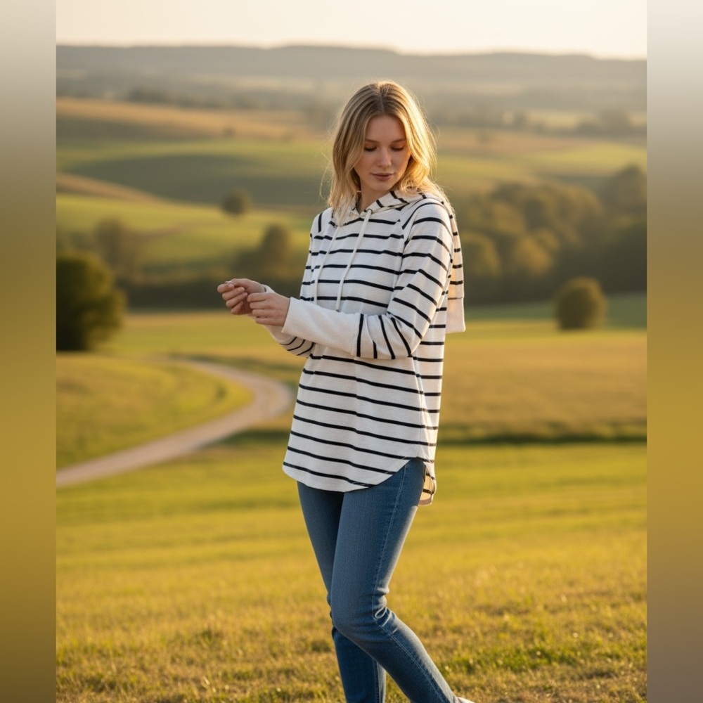 Chaser Striped Hooded Long Sleeve Top size small